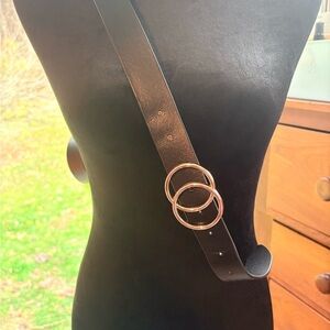 Two Black & Leopard Leather Belt with Gold Buckle